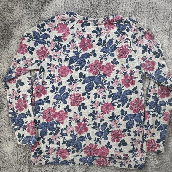 Loft Womens S Pink Blue Floral Crew Neck Cotton Long Sleeve Pullover Sweatshirt - Picture 6 of 6